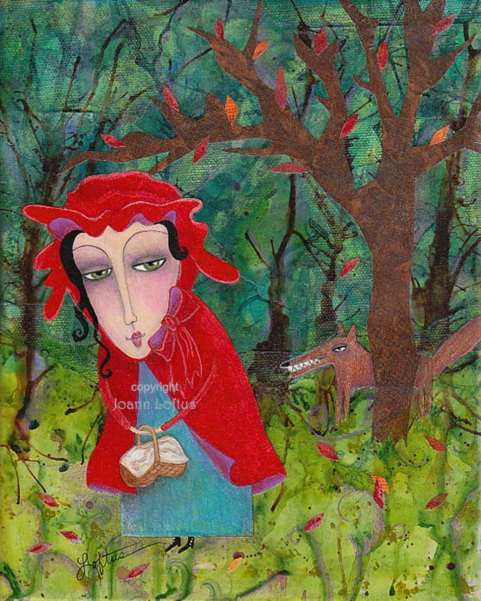 Whimsical Folk Art Fairytale - Little Red Riding Hood Giclee Print by Joann Loftus