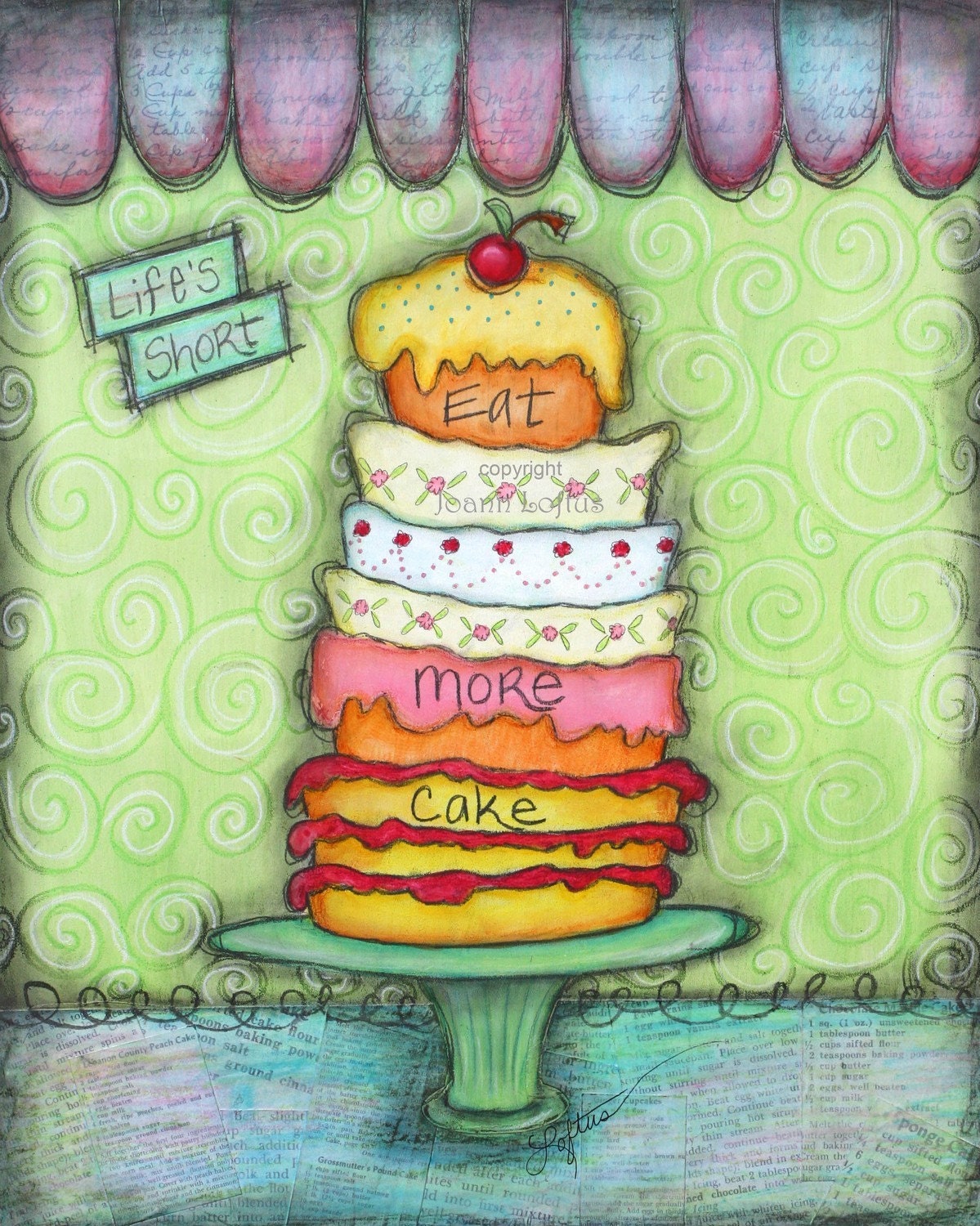 Kitchen Art Print - Whimsical Cupcake Cake - Inspirational Painting