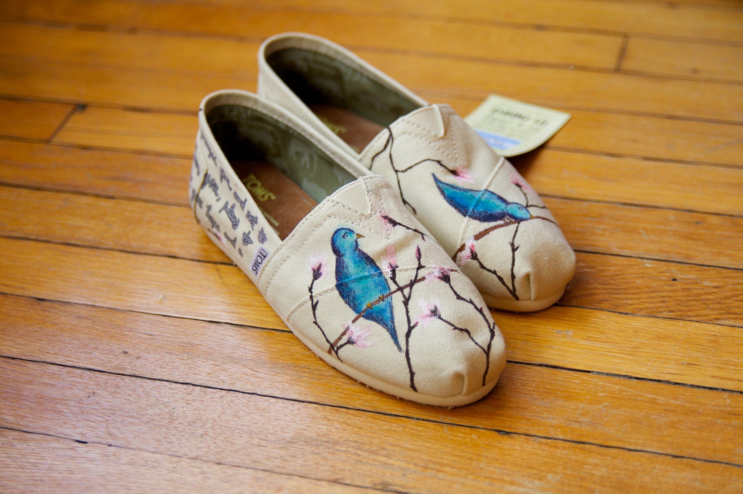 Custom TOMS Shoes - Blue Birds and Cherry Blossoms