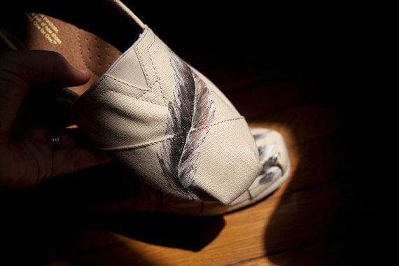 Limited Edition Custom TOMS Shoes - Dream Catcher and Feather on Natural