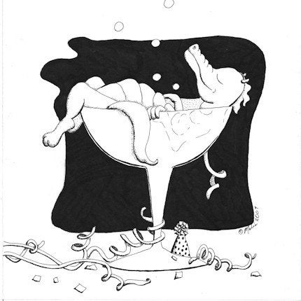 Party Dragon Original Fantasy Pen and Ink Drawing