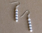 White Pearl Earrings with Blue Accents