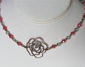Necklace Swarovski Rose Crystals Brass Rose Stamping