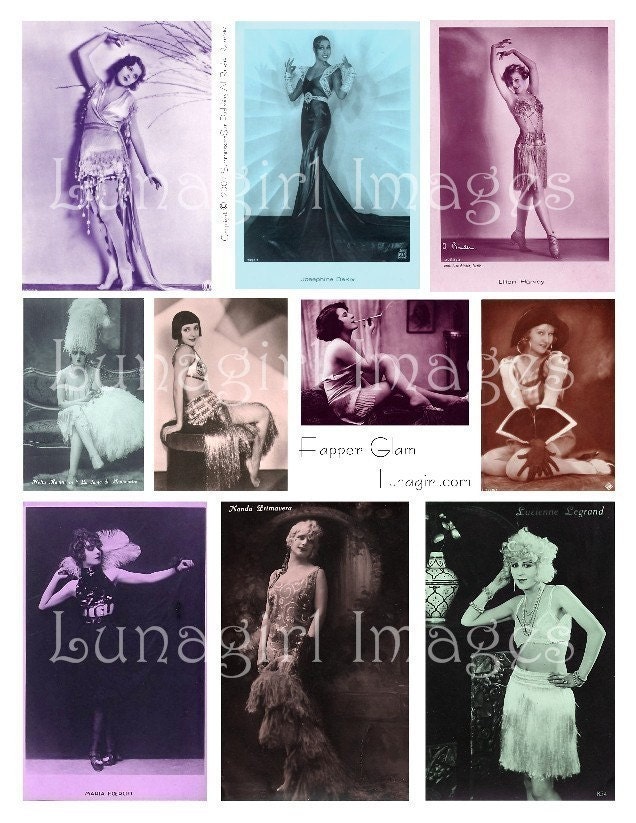 FLAPPER SHOWGIRLS, digital collage sheet, vintage photos, vintage images women ladies 1920s, dancers, glamour, altered art ephemera DOWNLOAD