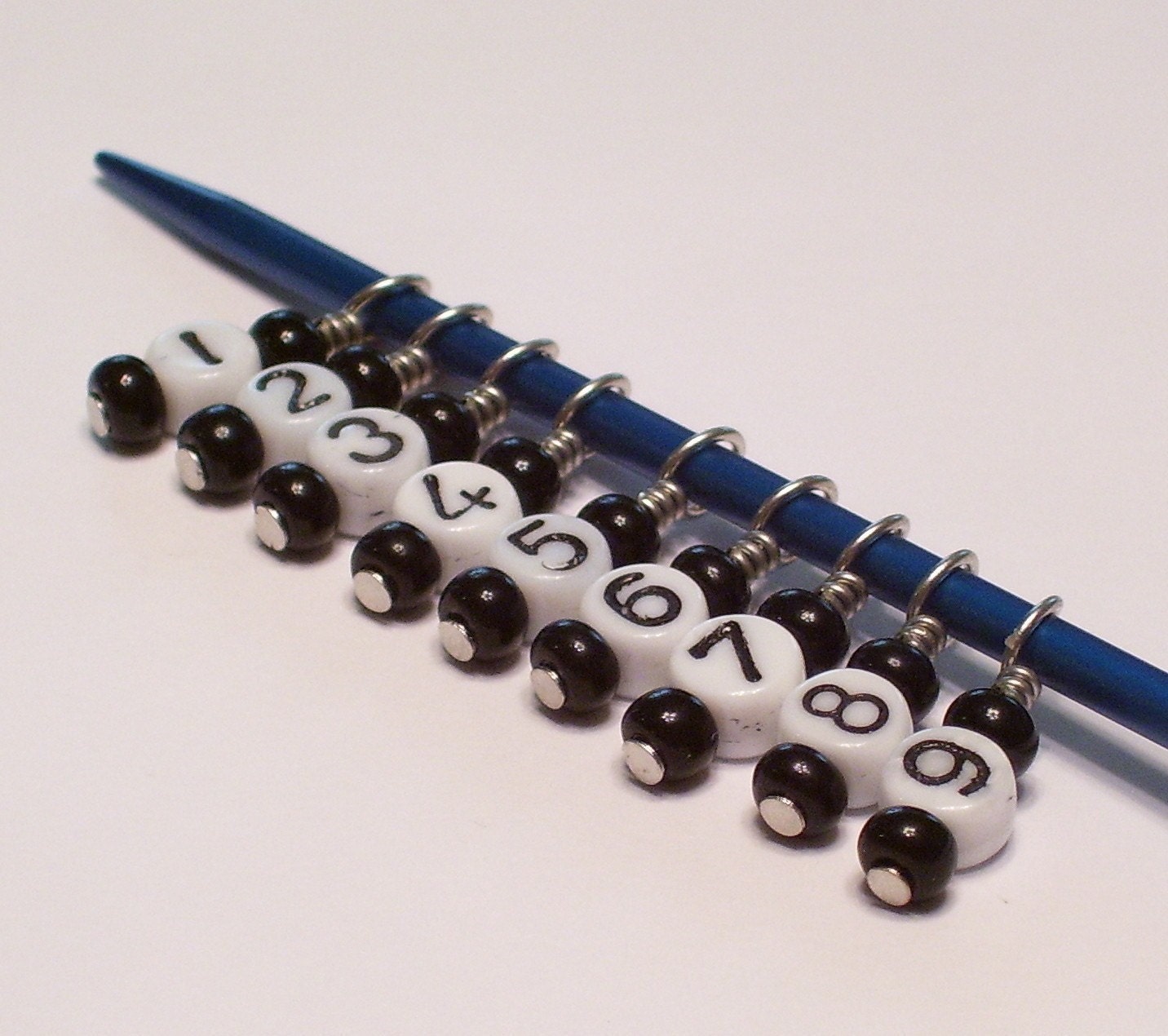 Number Stitch Markers for Socks or Lace - 1 through 9 - Set of 9