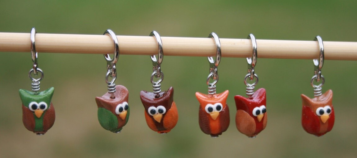 Owl Stitch Markers - Earth Tones - Set of 6