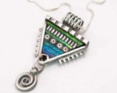Silver triangle, twirl polymer pendant with iridescent inlay