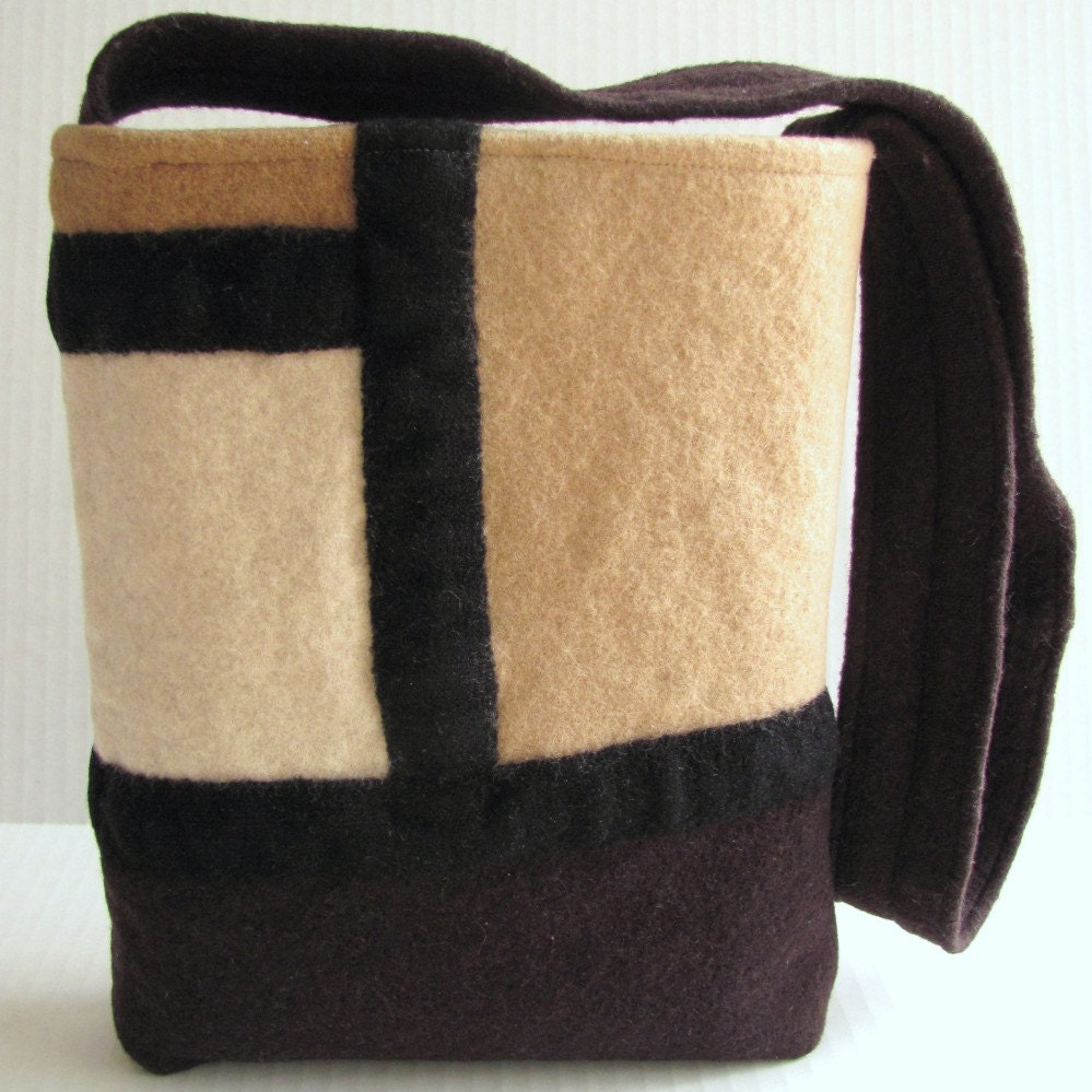 Tote Bag - Composition In Brown  - Upcycled Wool Dress