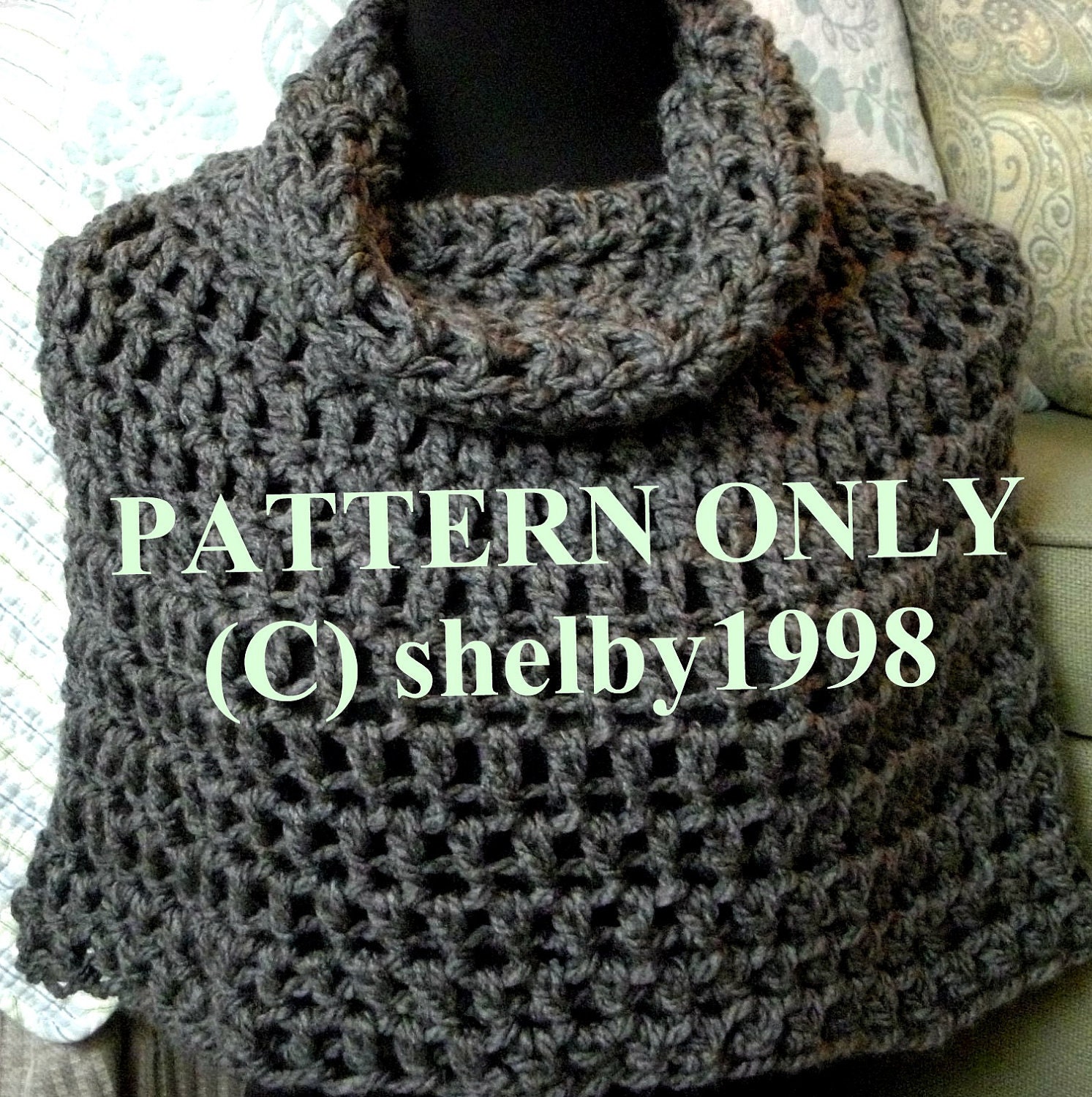 PATTERN Crochet Poncho PDF Bennington Capelet Cowl Neck Beginner's Cape Pattern Shawl Wrap Crochet Instructions