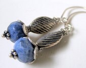 Sodalite Dangle Earrings, Sterling Silver, Modern, Navy Blue Semi Precious