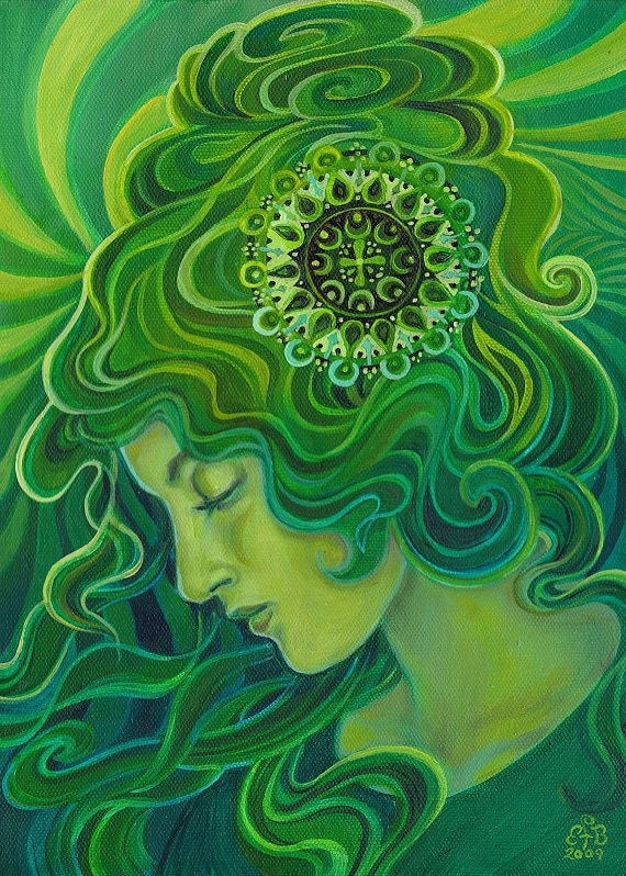 Green Goddess - Art Nouveau 5x7 Blank Greeting Card