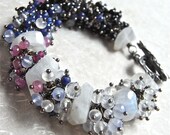 Bracelet - sterling silver, moonstone, sapphire, kyanite, garnet, chalcedony - Nightswimming