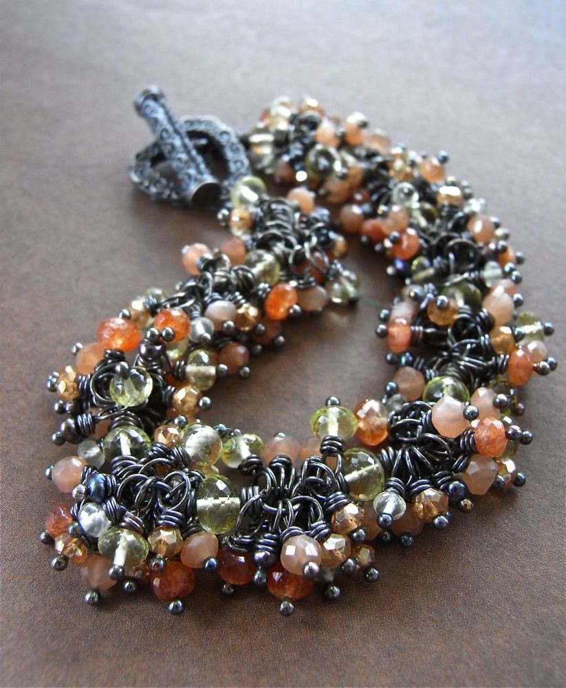 RESERVED for T - mixed gemstone, freshwater pearl, sterling silver oxidised - Glace Ginger