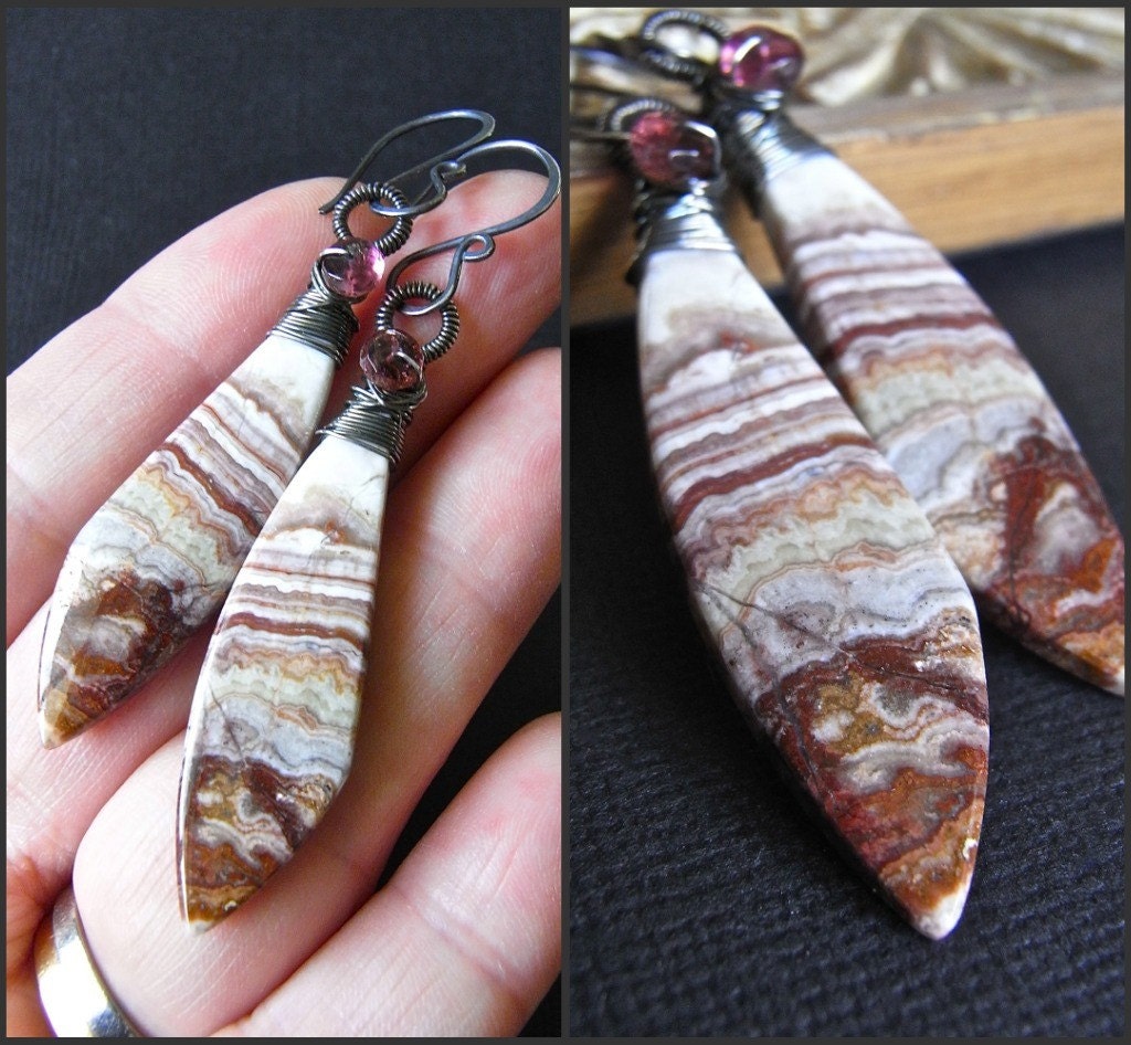 Earrings - sterling silver, oxidised, agate, tourmaline - Kalbarri