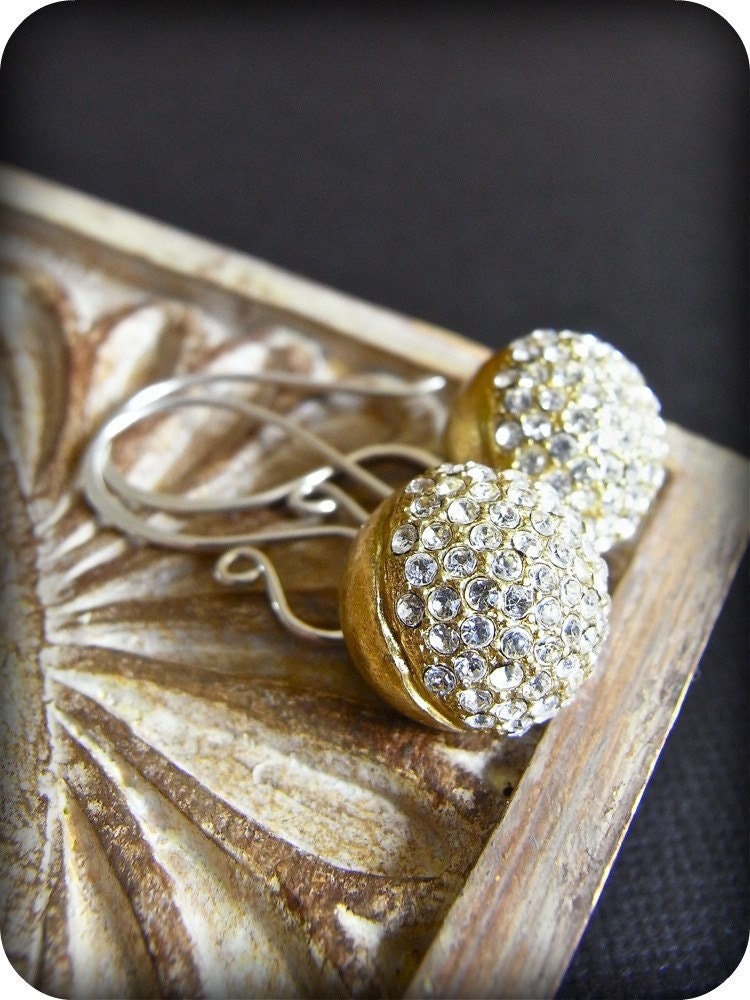 Earrings - sterling silver, vintage rhinestone, brass - Shimmer
