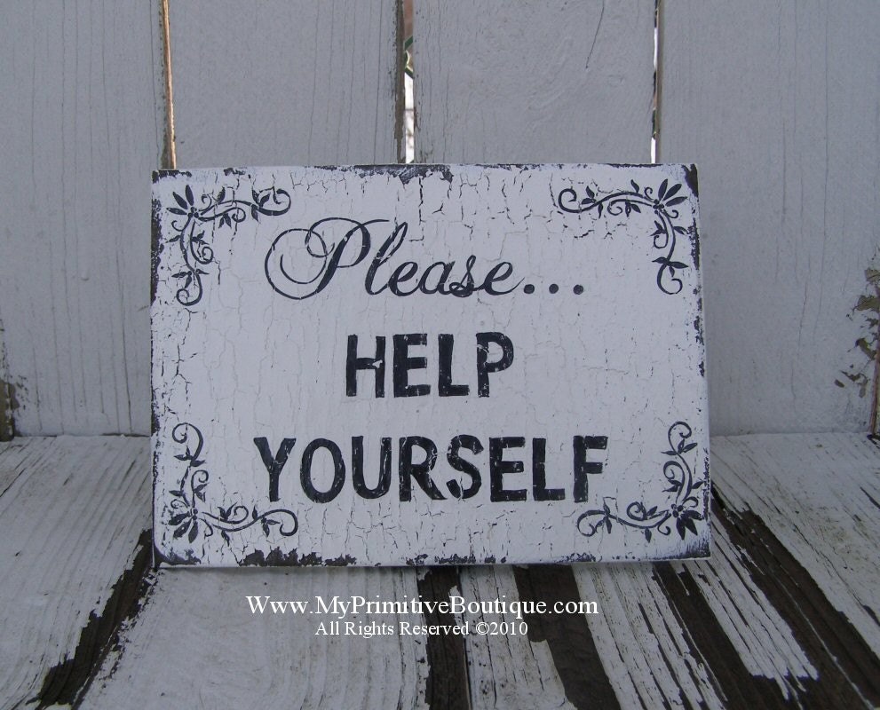 Vintage Wedding Sign, Please HELP YOURSELF SIGN, Buffet Table, Candy Table, Punch Table, Shabby Chic Sign, Beach Wedding