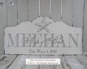 Vintage BEACH WEDDING Sign, STARFISH Design, Custom Name Sign, Est. Name sign, Hand Painted