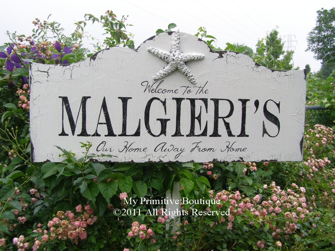 Vintage BEACH WEDDING Sign, STARFISH Design, Custom Name Sign, Est. Name sign, Hand Painted