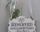 Vintage RESERVED Sign, Wedding Sign, SHABBY CHIC Sign, Dearly Beloved, Cherub Design, Memorial, Chair Hanger, Reception Decor