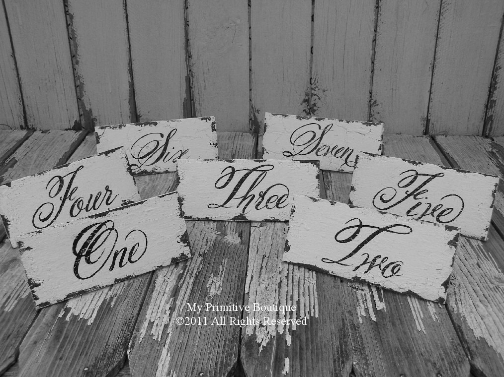 Vintage WEDDING TABLE NUMBERS, Set of 12, Wooden Hand Painted Table Numbers, Shabby Chic Wedding Decor