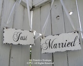 JUST MARRIED Chair Hangers, Shabby Chic Wedding Signs, Cottage Wedding Sign, Mr and Mrs Sign, Vintage Wedding Signs, Roses