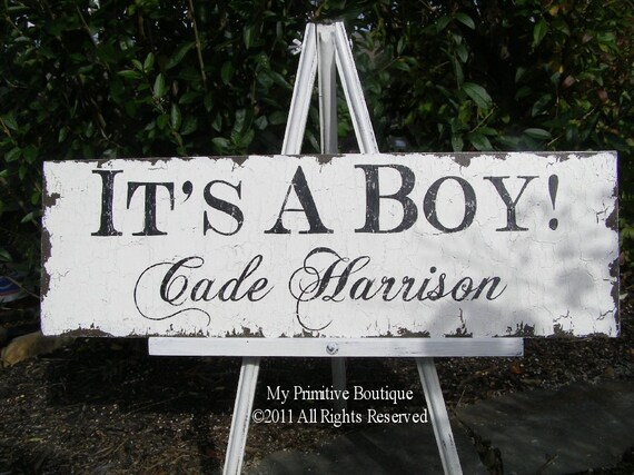 ITS A BOY Sign, Vintage Baby Sign, Yard Sign, Photo Prop, Baby Announcement Cards, Newborn Sign, Personalized Sign 24 x 7.5