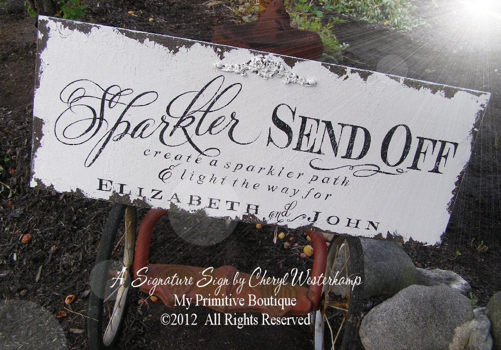 Vintage SPARKLER SEND OFF Sign, Wedding Sign, Personalized Sign, Custom Name Sign, 30x12, Shabby Chic Sign, Wedding Decor