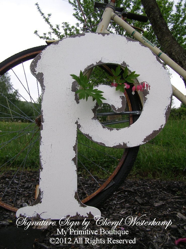 LARGE WOODEN LETTER P, Cut Out Letter P, Vintage Letters, Wedding Signs, 2 Feet Tall, Any Letter Available A through Z, Shabby Chic Letter