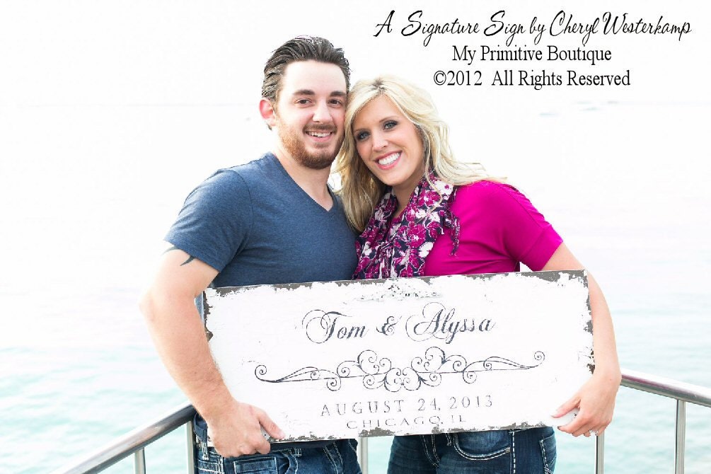 Vintage SAVE THE DATE Sign, Wedding Sign, Anniversary Sign, House Warming Gift, Custom Name Sign, 30x12, Shabby Chic Sign