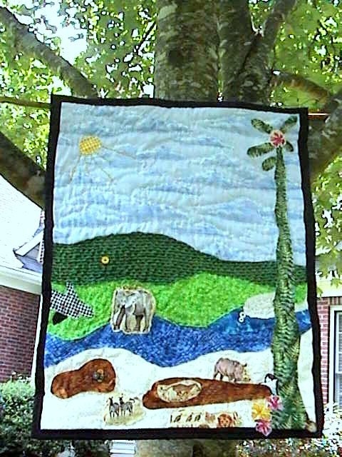 Things you don't want to find on the beach - landscape wallhanging quilt -FREE ship