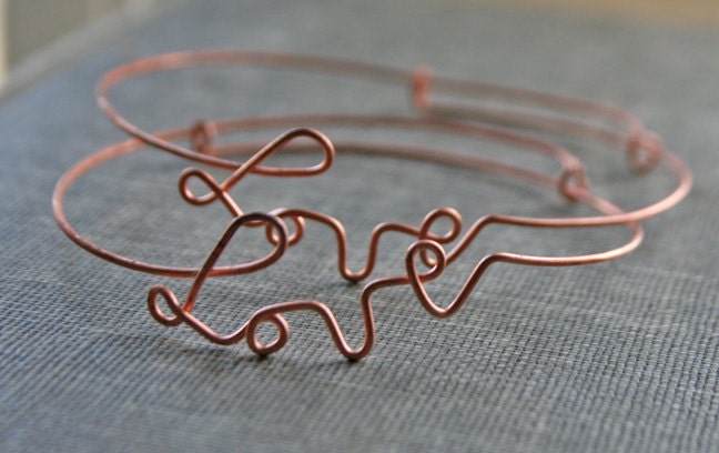 a little love knot - a pair of vintage wire wrapped love valentine bracelets