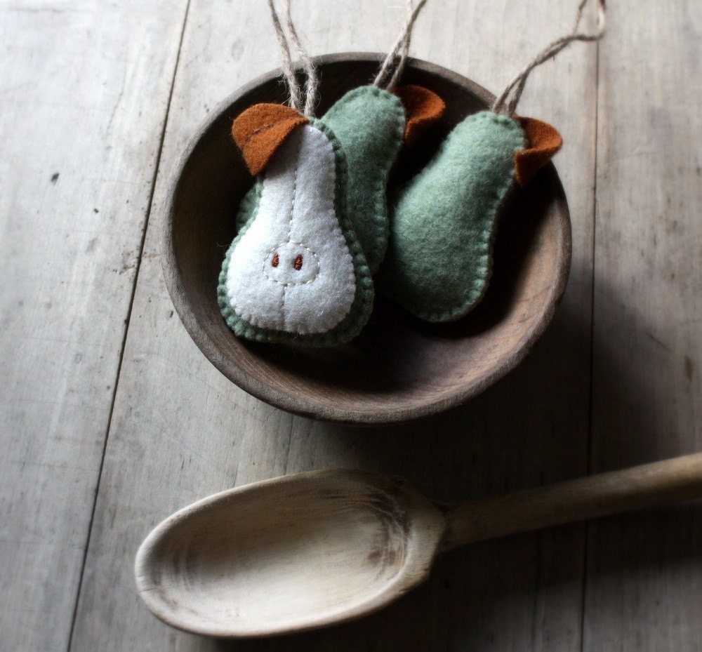 sage green wool pear ornament