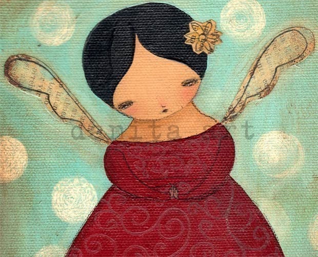 A PRAYER - Reproduction Mini Poster From Original Mixed Media Illustration by Danita (7x9 PRINT)
