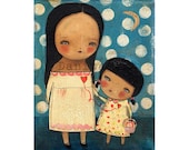 WE SHARE a HEART - Reproduction Mini Giclee From Original Mixed Media Painting by Danita (7X9 Inches Print)