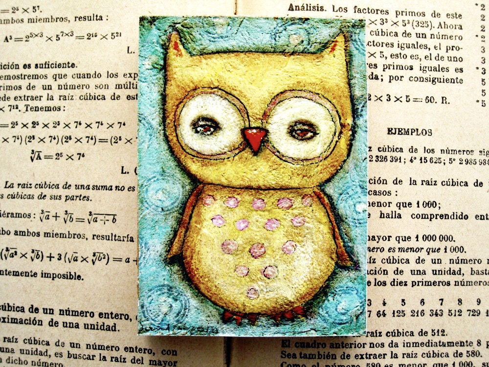 An Owl - ACEO Giclee Reproduction Mounted On Wood Block by Danita Art (2.5  x 3.5 Inches Print)