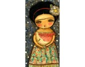 Moon's Lullaby (Frida Kahlo) - Giclee Reproduction from Original Mixed Media Collage Painting By Danita Art - (5x10 INCHES)