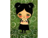 Panda Girl -  Giclee Matte Reproduction from Mixed Media Original Painting by Danita Art - (8X10 inches)