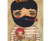 A great catch-- Giclee Print from Original Mixed Media Collage By Danita - (8x10 INCHES)