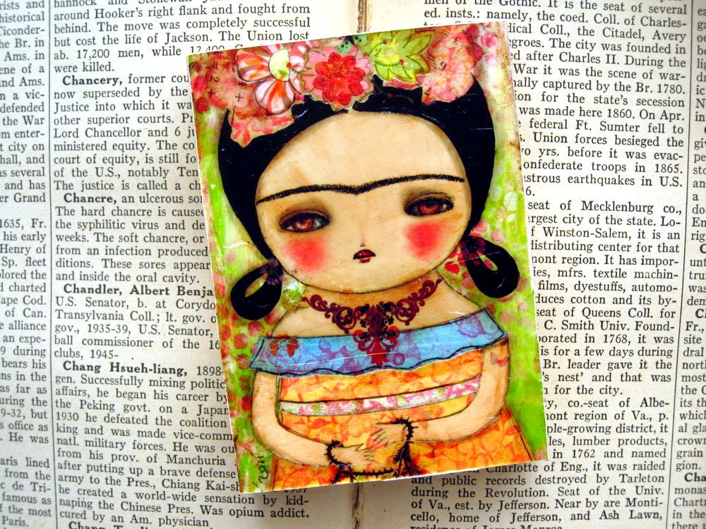 Frida Bounded - ACEO Giclee Reproduction Mounted On Wood Block by Danita Art (2.5  x 3.5 Inches Print)