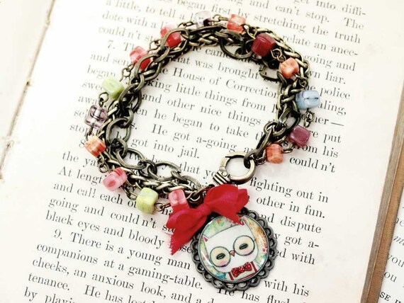 Leonardo the OWL - Original Ox Brass color Jewelry Bracelet Cameo by Danita