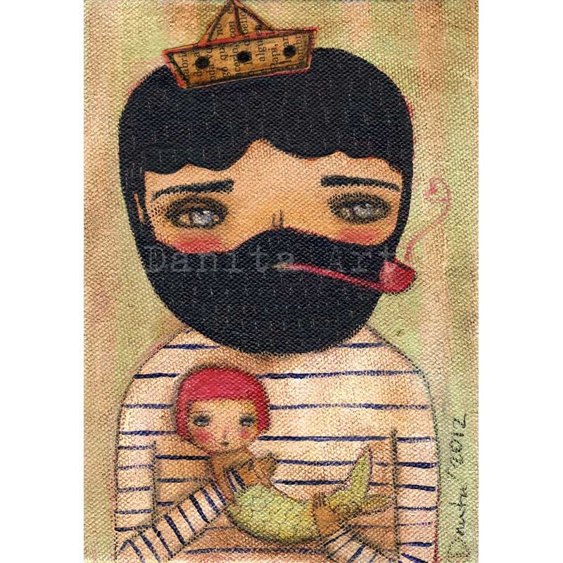 A great catch-- Giclee Print from Original Mixed Media Collage By Danita - (8x10 INCHES)