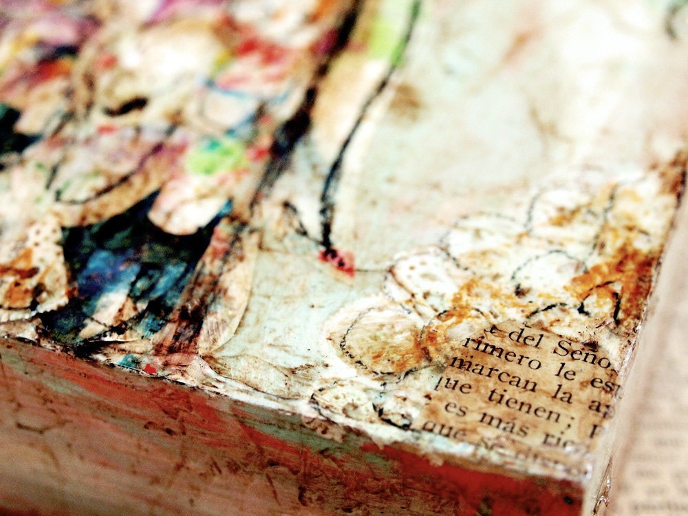 The Amazing Mr. Owl - Original Mixed Media Collage Painting By Danita (8x10 Inches On Wood)