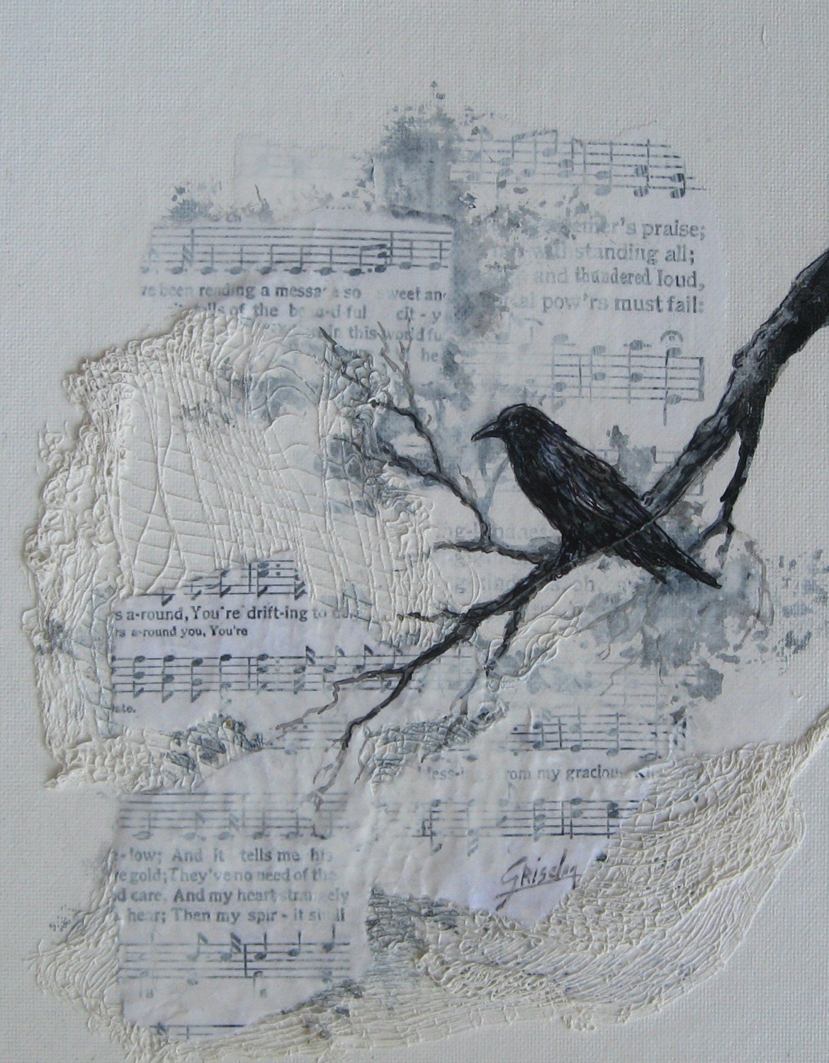Raven, Crow Song  original mixed media painting by Griselda Tello