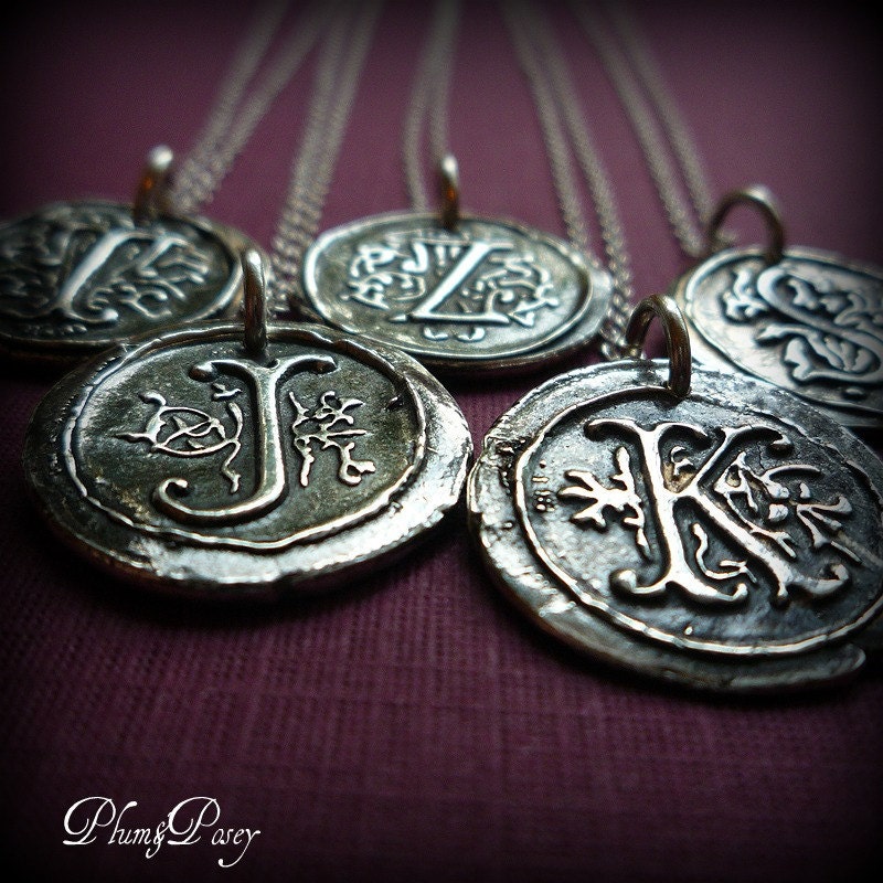 Initial Jewelry - Fancy Wax Seal Monogram Initial Necklace
