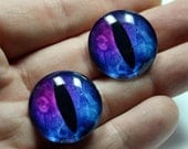Steampunk Glass Dragon Eyes 10mm Purple / Blue Cabochons for Steampunk Jewelry and Pendant Making