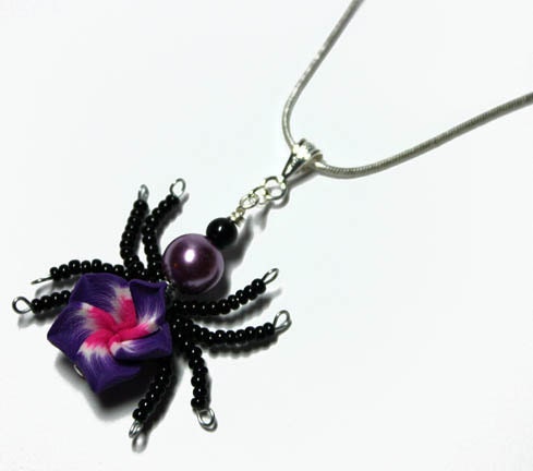 Aromatherapy Beaded Spider Wire Wrapped  Polymer Clay Tropical Flower Bead PERFUME Pendant 7