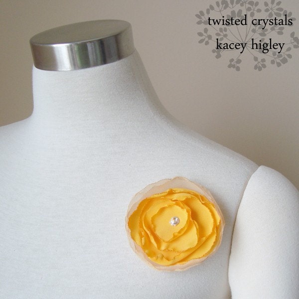 Handmade flower in bright golden yellows filled with Swarovski crystal and pearls. For your wedding and life.