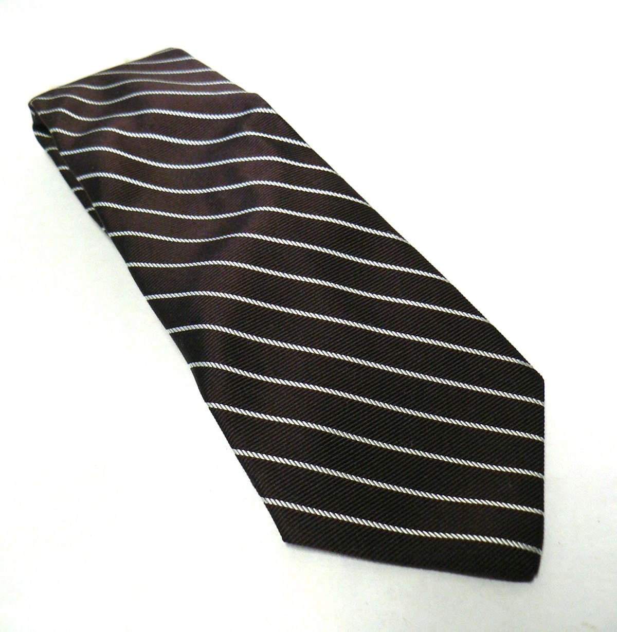 Chocolate Brown Classic STRIPED Mens Vintage TIE, Office Suit Mad Men, Formal Wedding Sale
