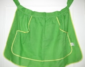 Green & White Vintage POLKA DOT APRON, Women's Kitchen Cooking, Size Large Housewarming Hostess