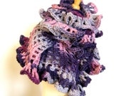 Knit Crochet Lace Shawl Wrap - Ravishing Ruffles in Lavender Purple Gray Pink Luxury Wool